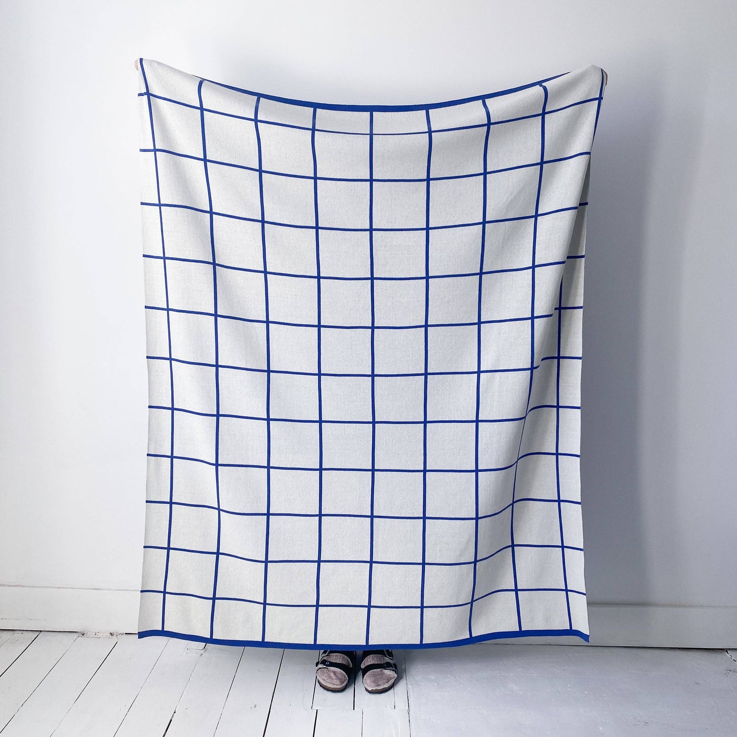 Cotton Knit Throw Blanket - Grid: Cobalt