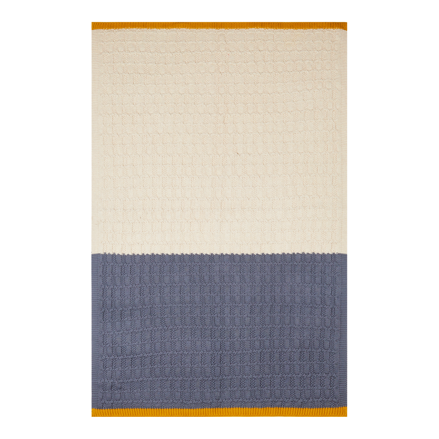 Cotton Knit Baby Blanket - Cable Knit: Blue & Cream