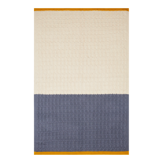 Cotton Knit Baby Blanket - Cable Knit: Blue & Cream