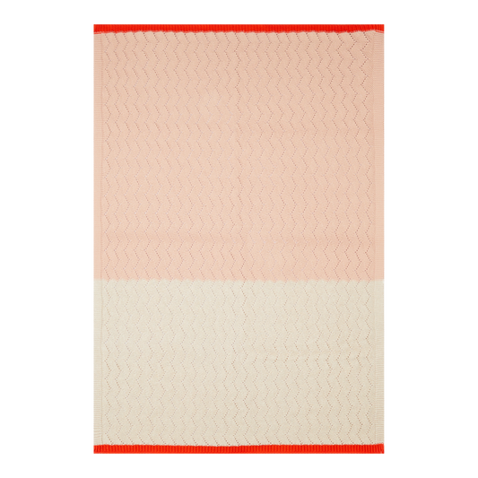 Cotton Knit Baby Blanket - Zigzag Knit: Pink & Cream