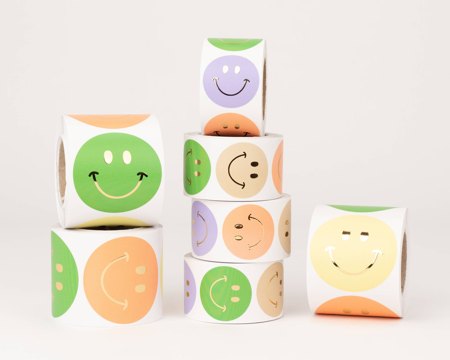 liebevoll verpackt - Sticker Smiley Gold (Green/Orange/Yellow/Lilac/Beige): 35 mm
