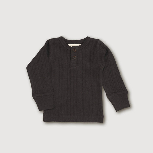 Finch & Fable - Wool Rib Henley Top - Storm: 18-24 months