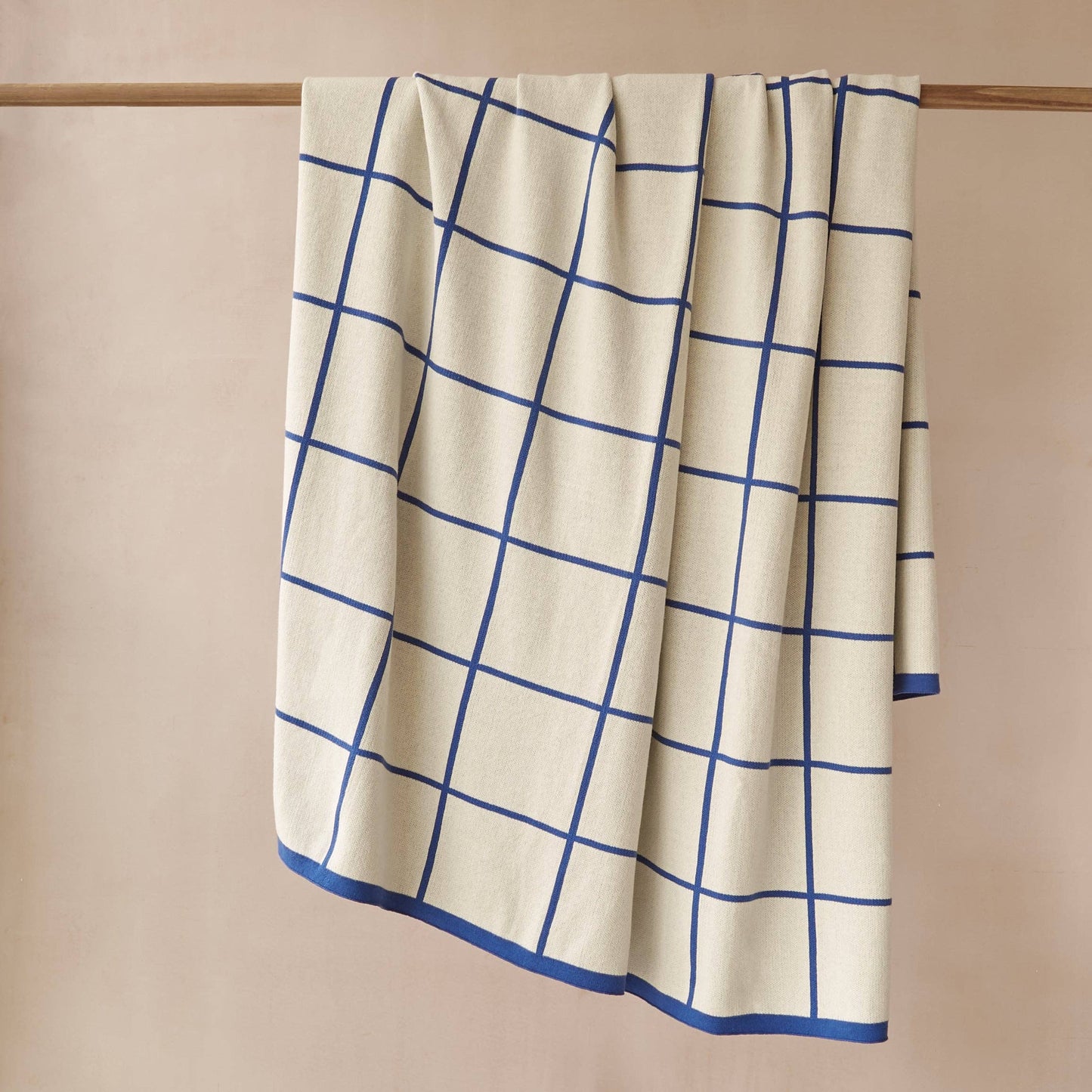 Cotton Knit Throw Blanket - Grid: Cobalt