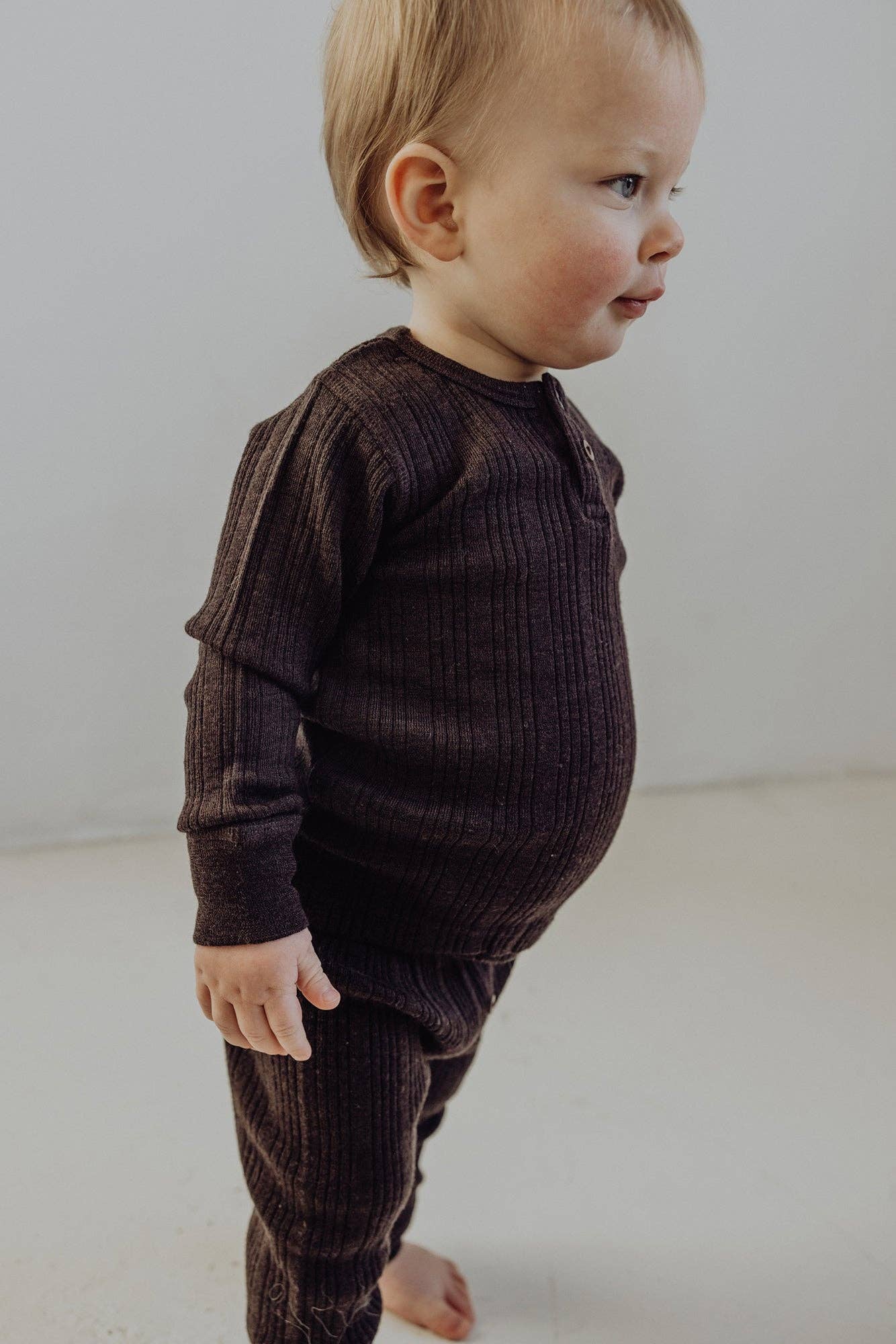Finch & Fable - Wool Rib Henley Top - Storm: 18-24 months