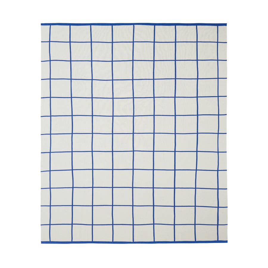Cotton Knit Throw Blanket - Grid: Cobalt