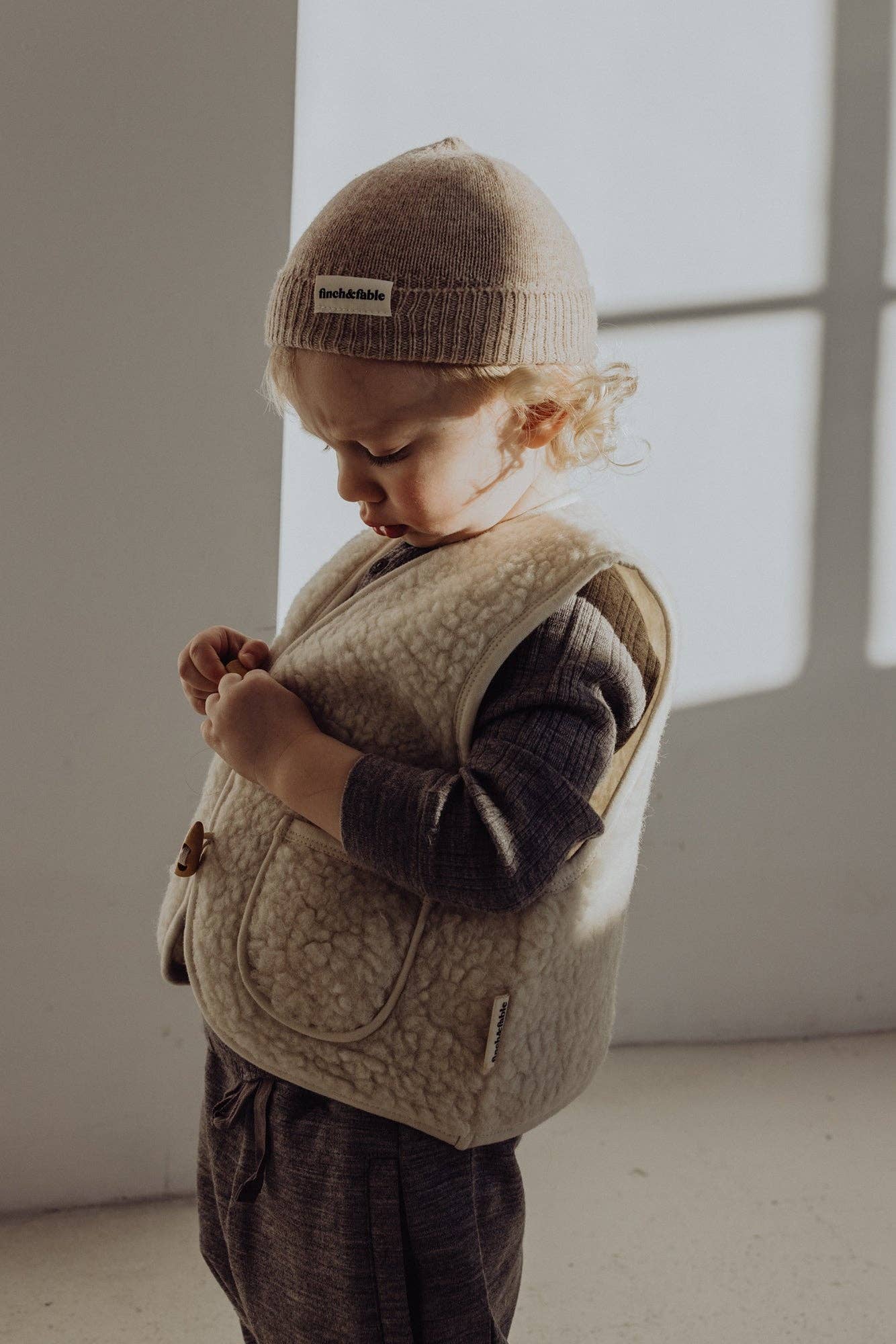 Finch & Fable - Wool Sherpa Vest - Milk: 12-18 months