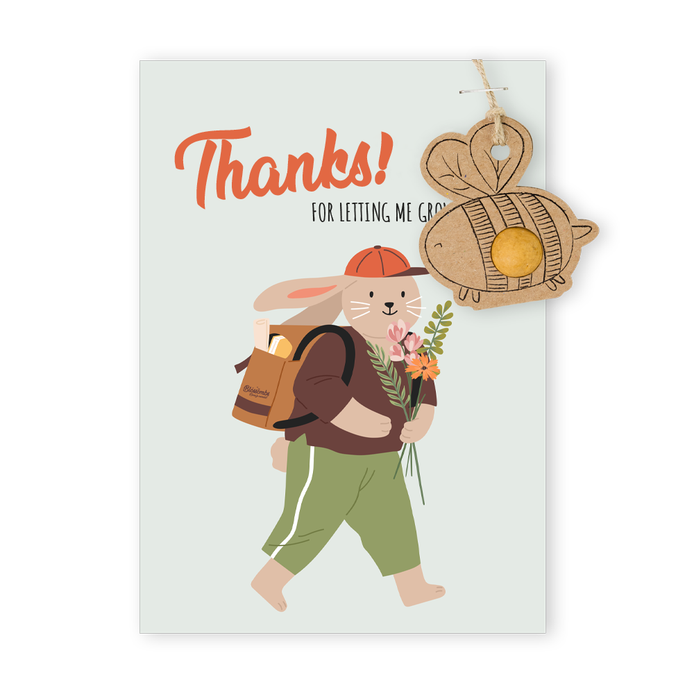 Blossombs - Organic Bee Hanger on Card 'Thanks!' - 1 Blossombs Seed Bomb