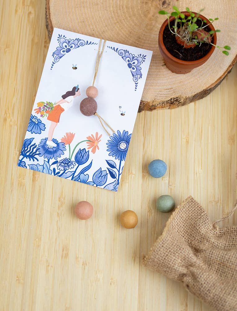 Blossombs - Organic Lucky Doll on Card - Delft Blue Kiss - 2 Seed Bombs