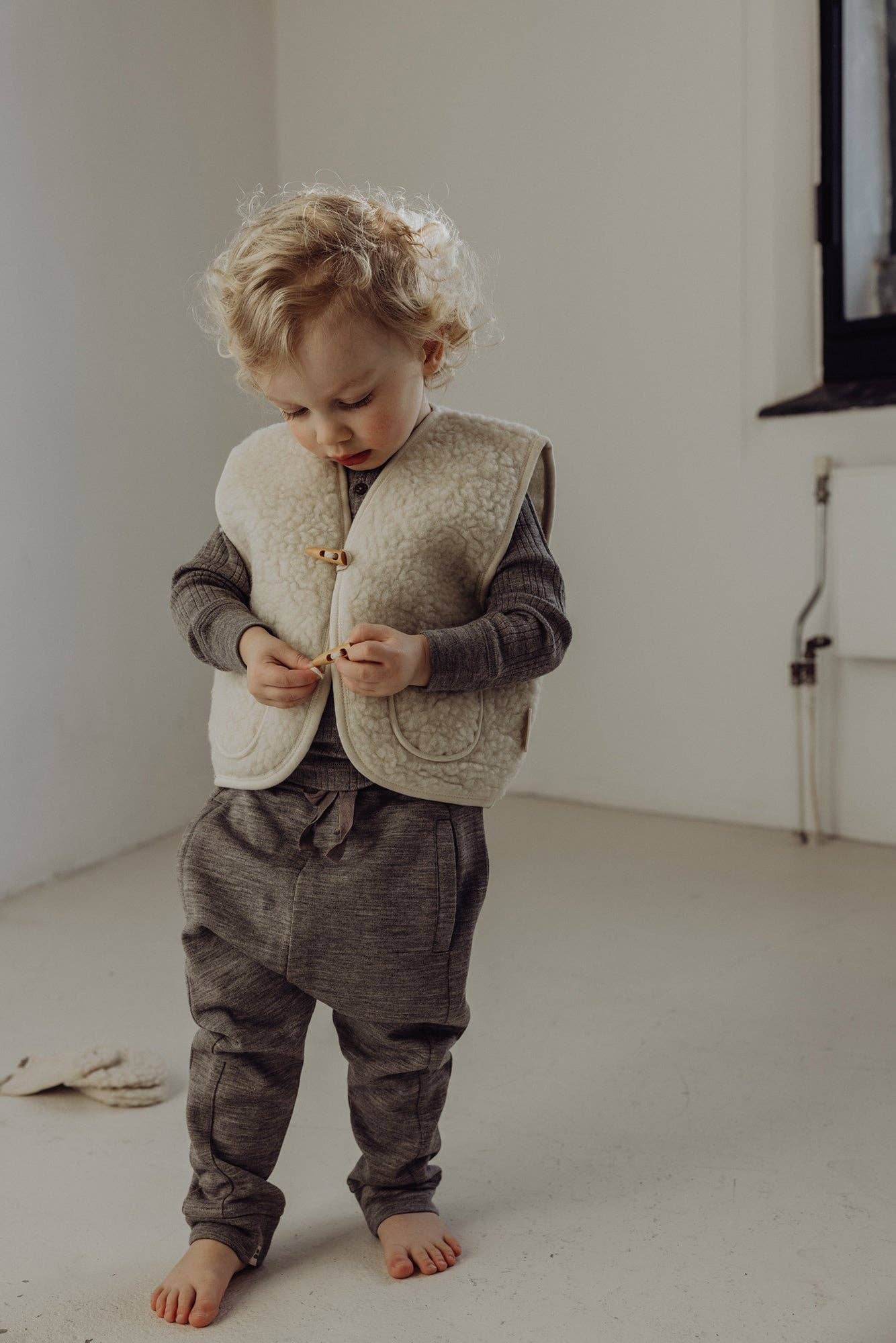 Finch & Fable - Wool Sherpa Vest - Milk: 12-18 months